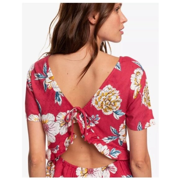 Roxy Dress Hello Cilento Short Sleeve Mini Back Cut-Out Boho Women's Size M - Picture 8 of 10